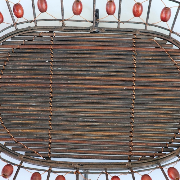 Contemporary Lg. Centerpiece METAL WIRE BASKET FRUIT TRAY w/ Wood Beads & Bottom - Picture 4 of 9